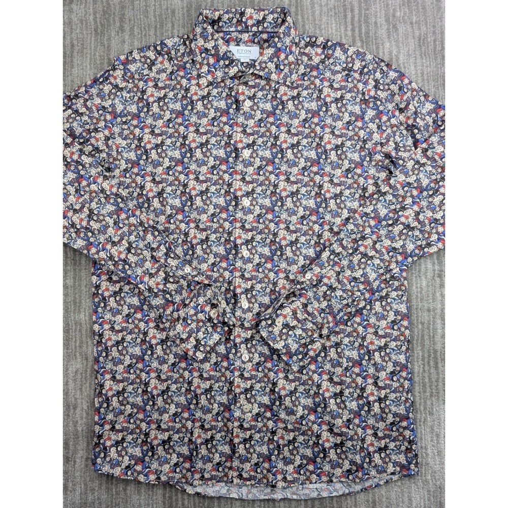 Eton Shirt Men's Large 16 / 41 Long Sleeve Japanese Art Design Face AOP Print